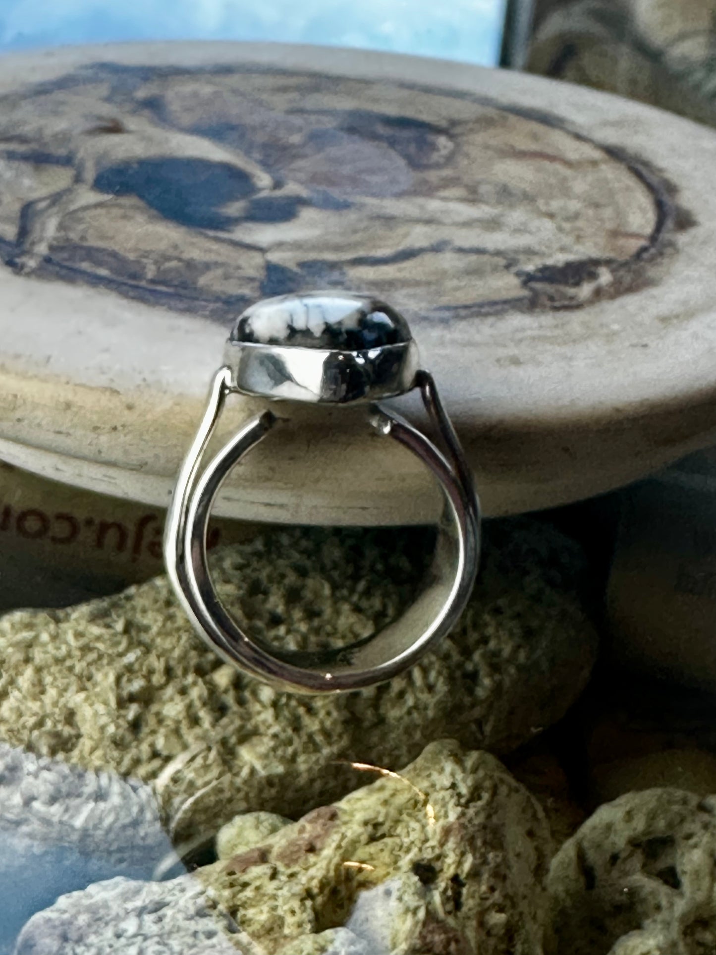 White Buffalo Small Tear Drop Contemporary Ring Size 7.5, Adjustable