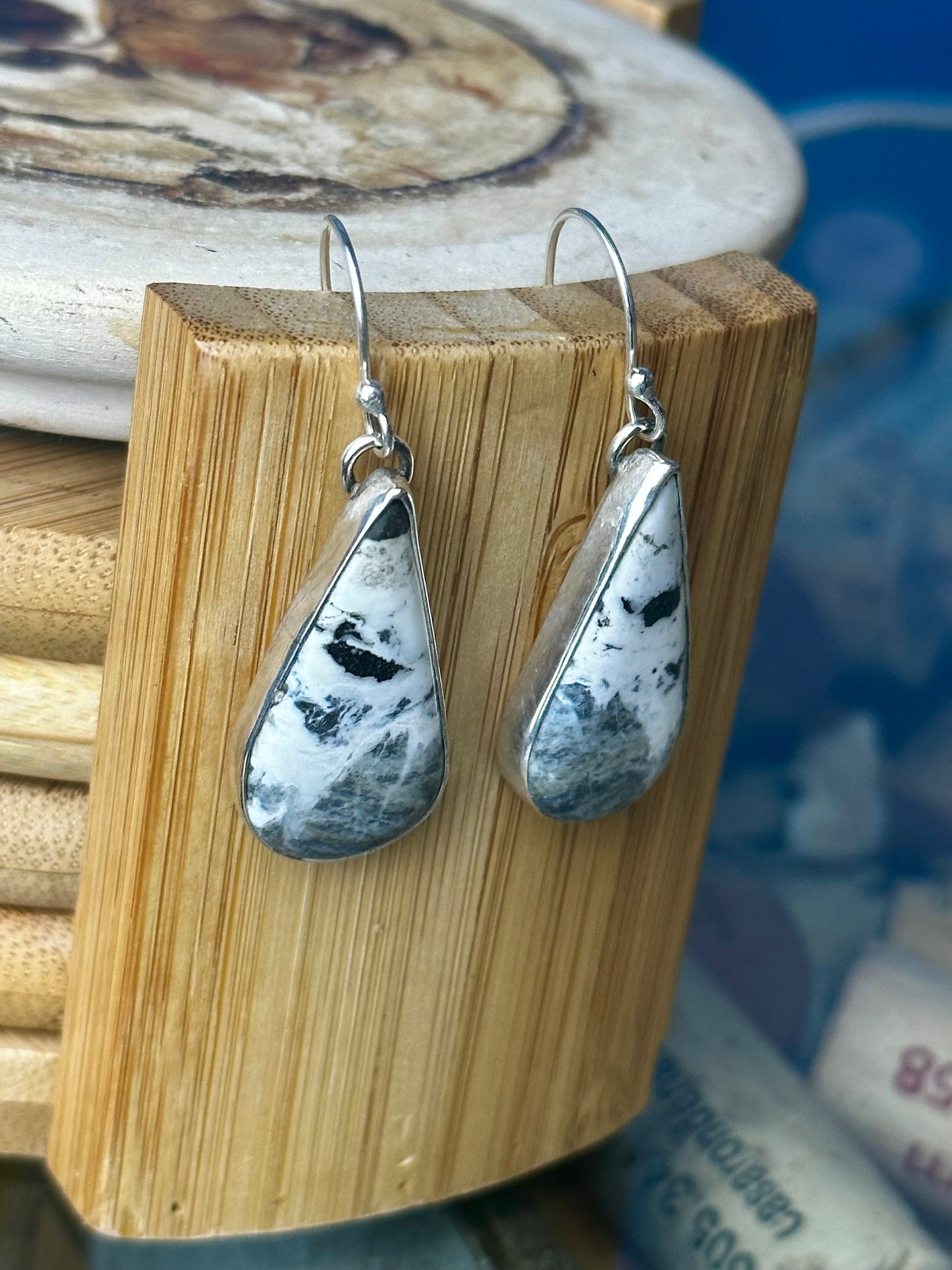White Buffalo Tear Drop Earrings