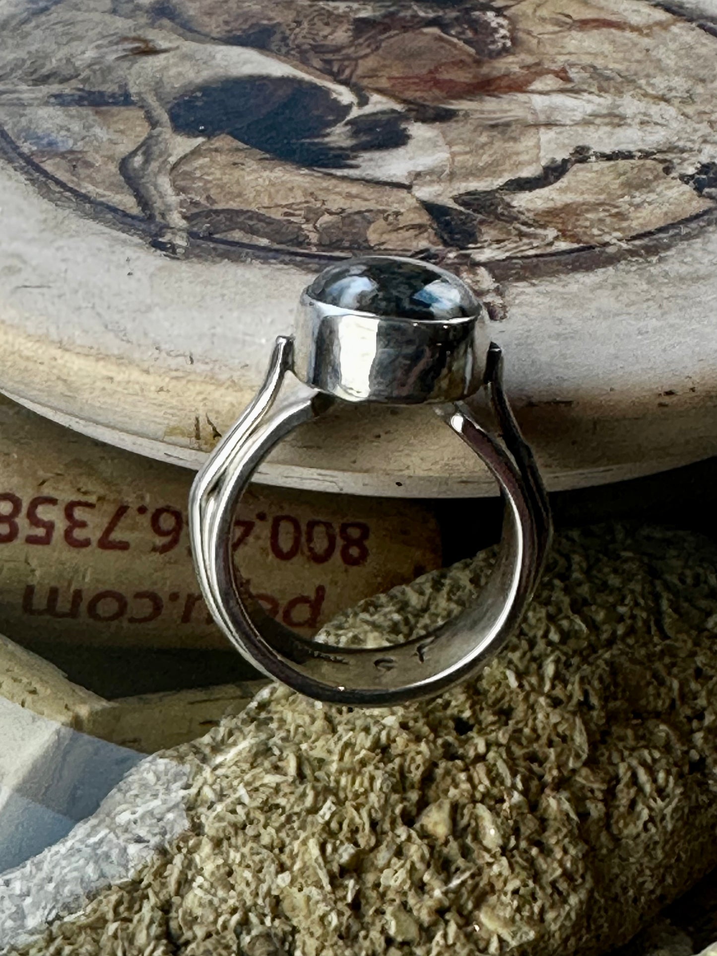 White Buffalo Small Oval Contemporary Ring Size 8, Adjustable
