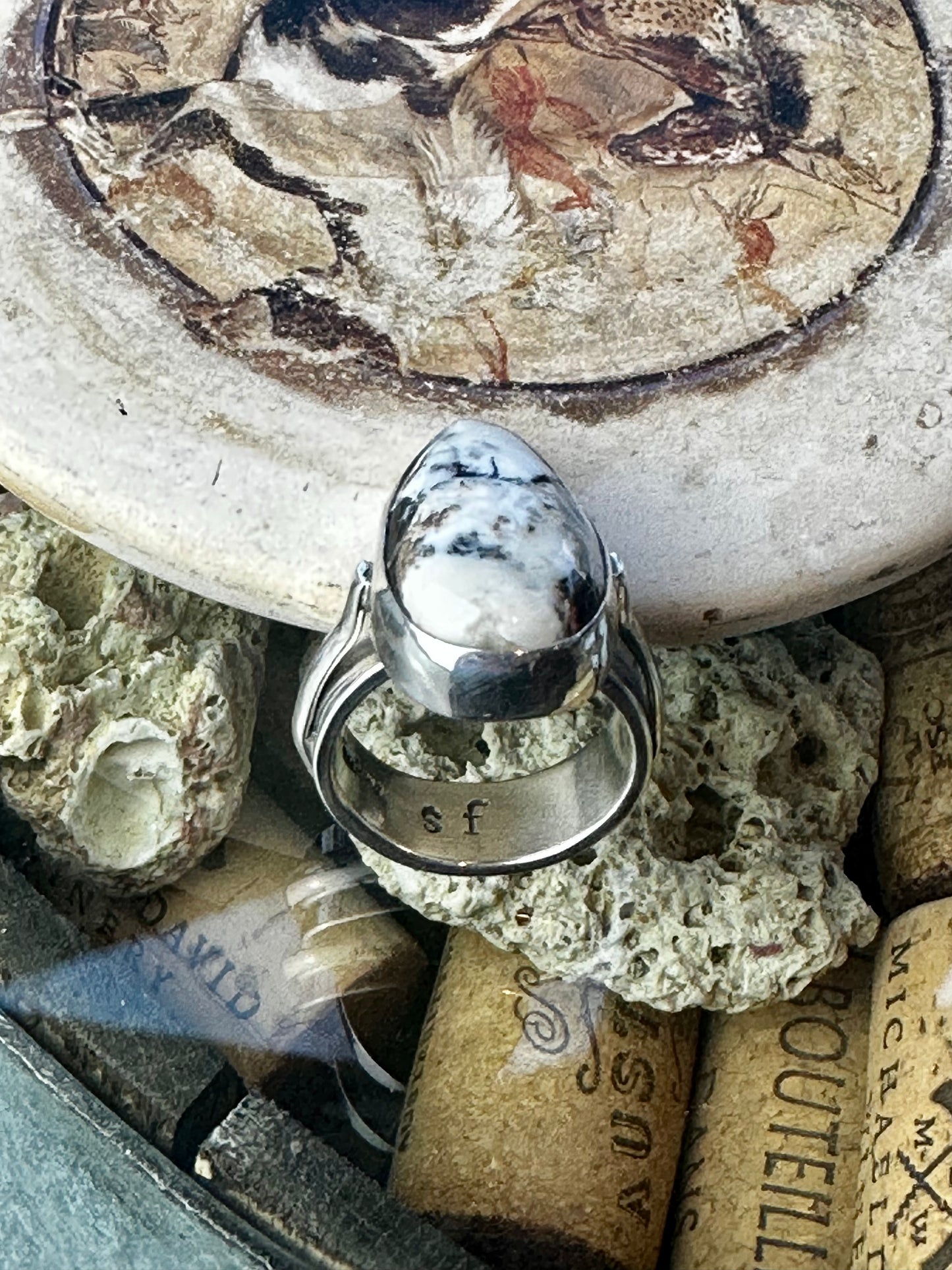 White Buffalo Large Tear Drop Contemporary Ring Size 9, Adjustable