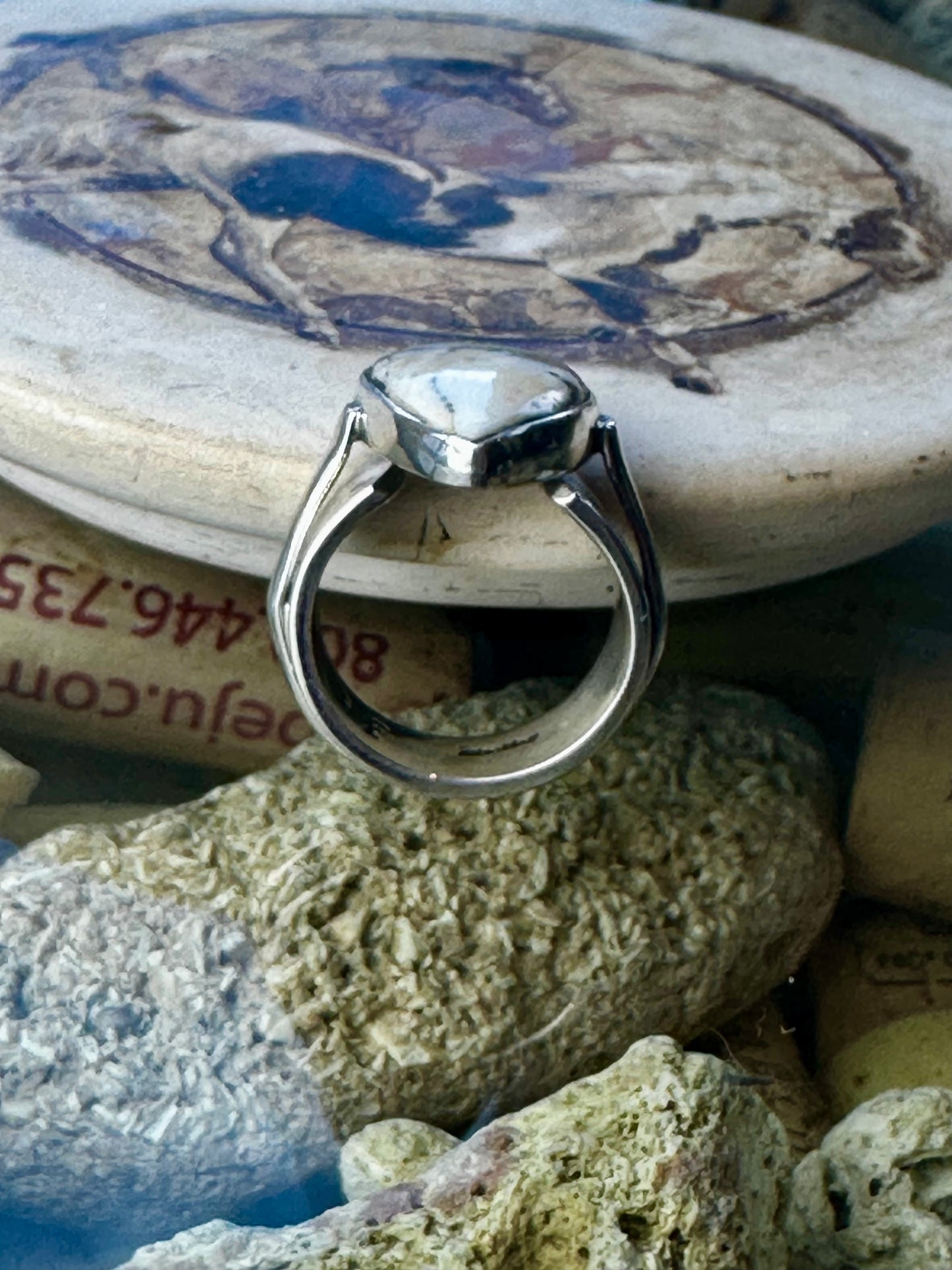 White Buffalo Small Tear Drop Contemporary Ring Size 7.5, Adjustable
