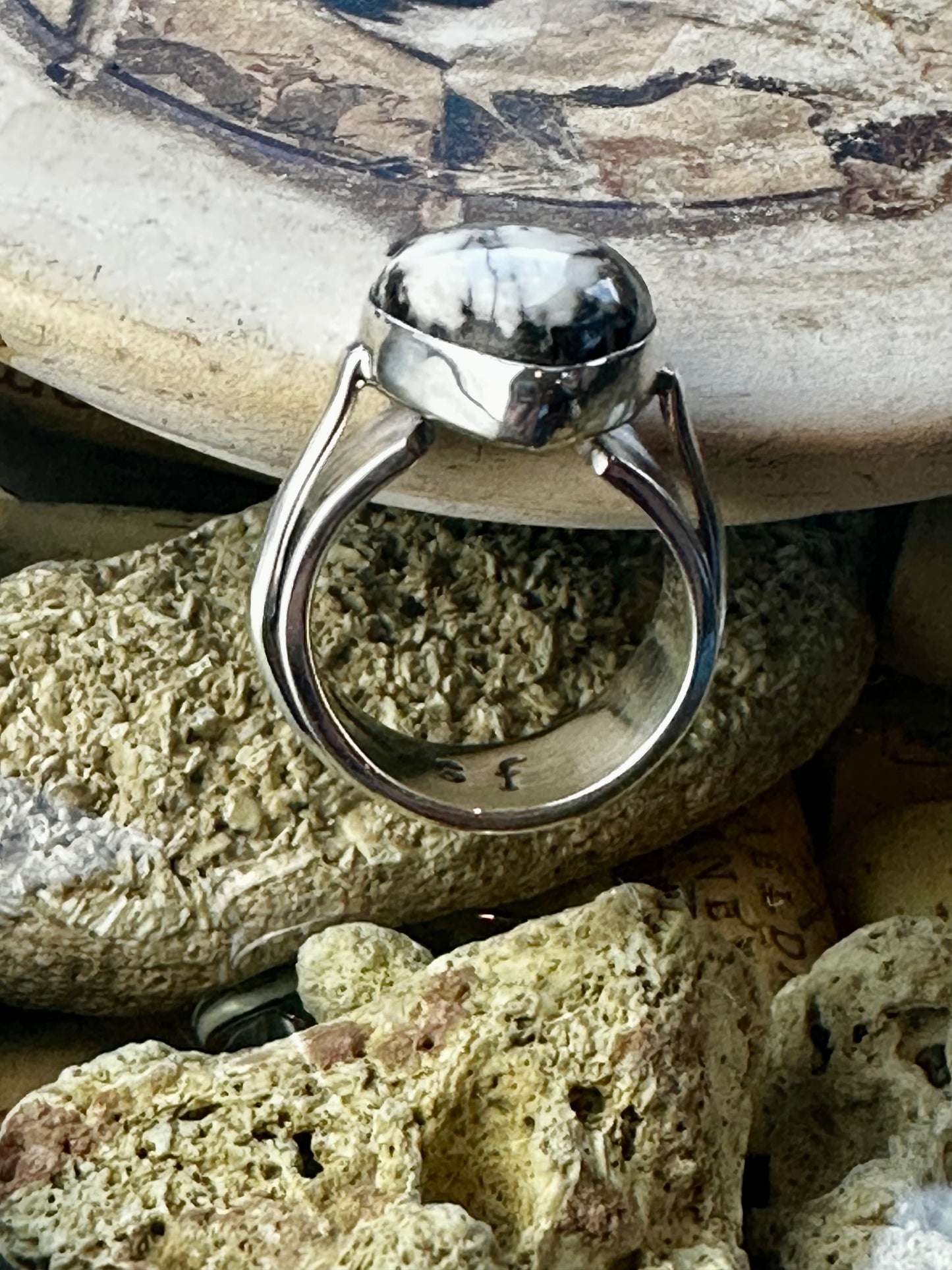 White Buffalo Small Tear Drop Contemporary Ring Size 7.5, Adjustable