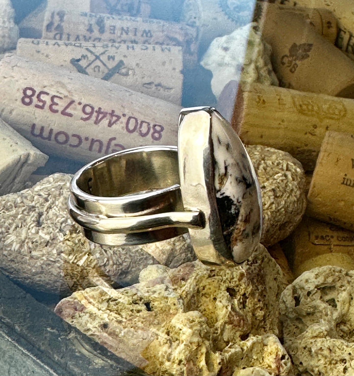 White Buffalo Large Tear Drop Contemporary Ring Size 9, Adjustable