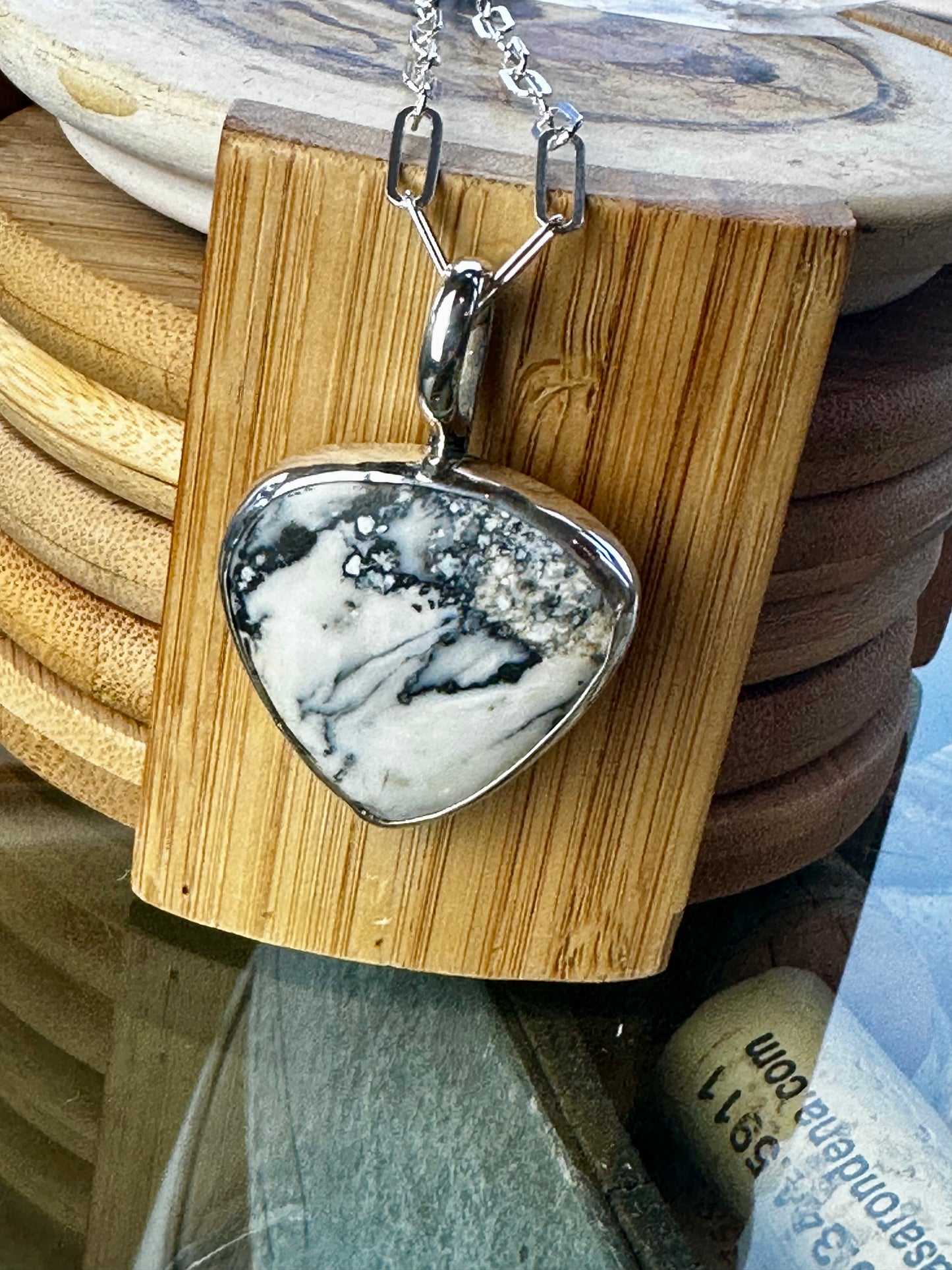 White Buffalo Large Shield Contemporary Pendant with Clip Chain