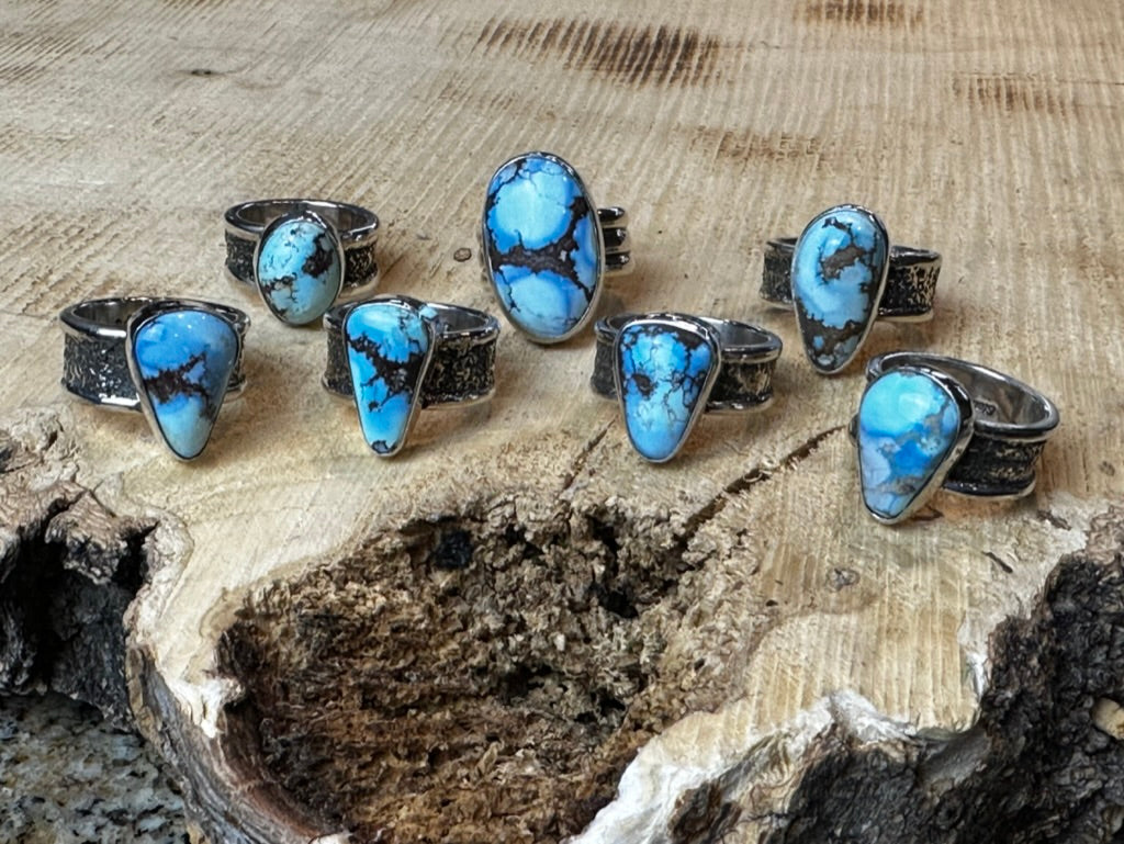 Golden Hills Turquoise Silver Dust Rings