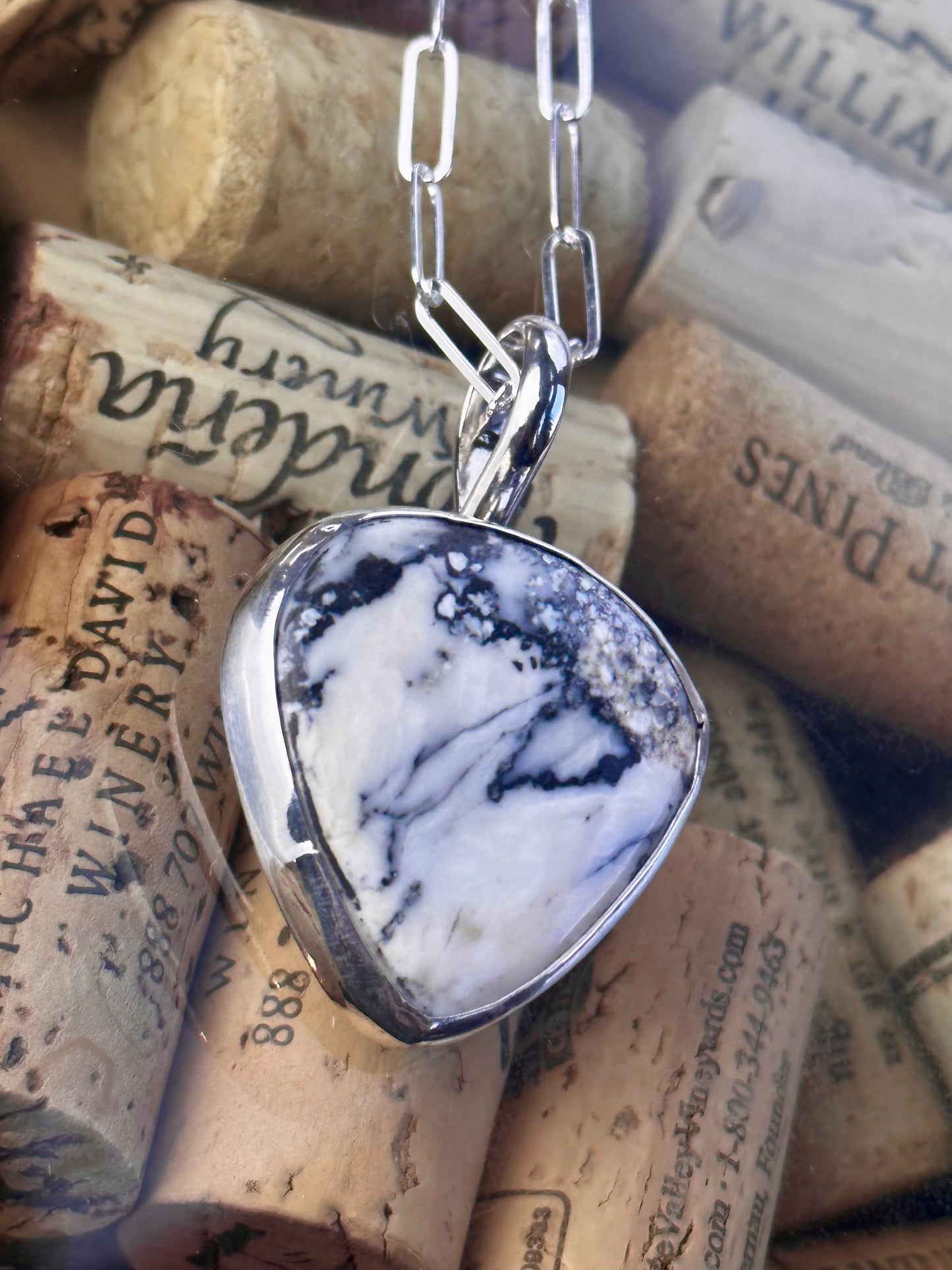 White Buffalo Large Shield Contemporary Pendant with Clip Chain