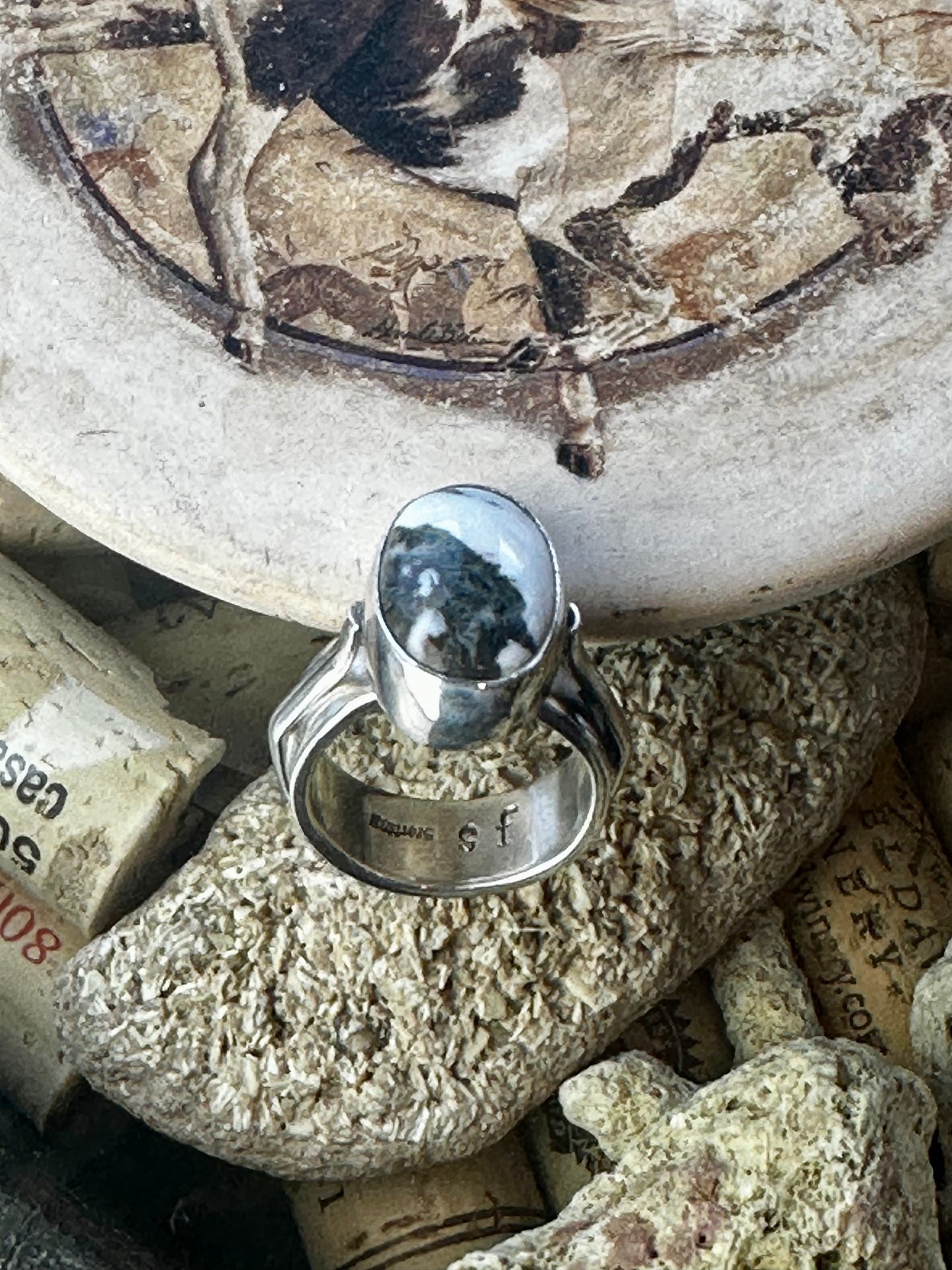 White Buffalo Small Oval Contemporary Ring Size 8, Adjustable