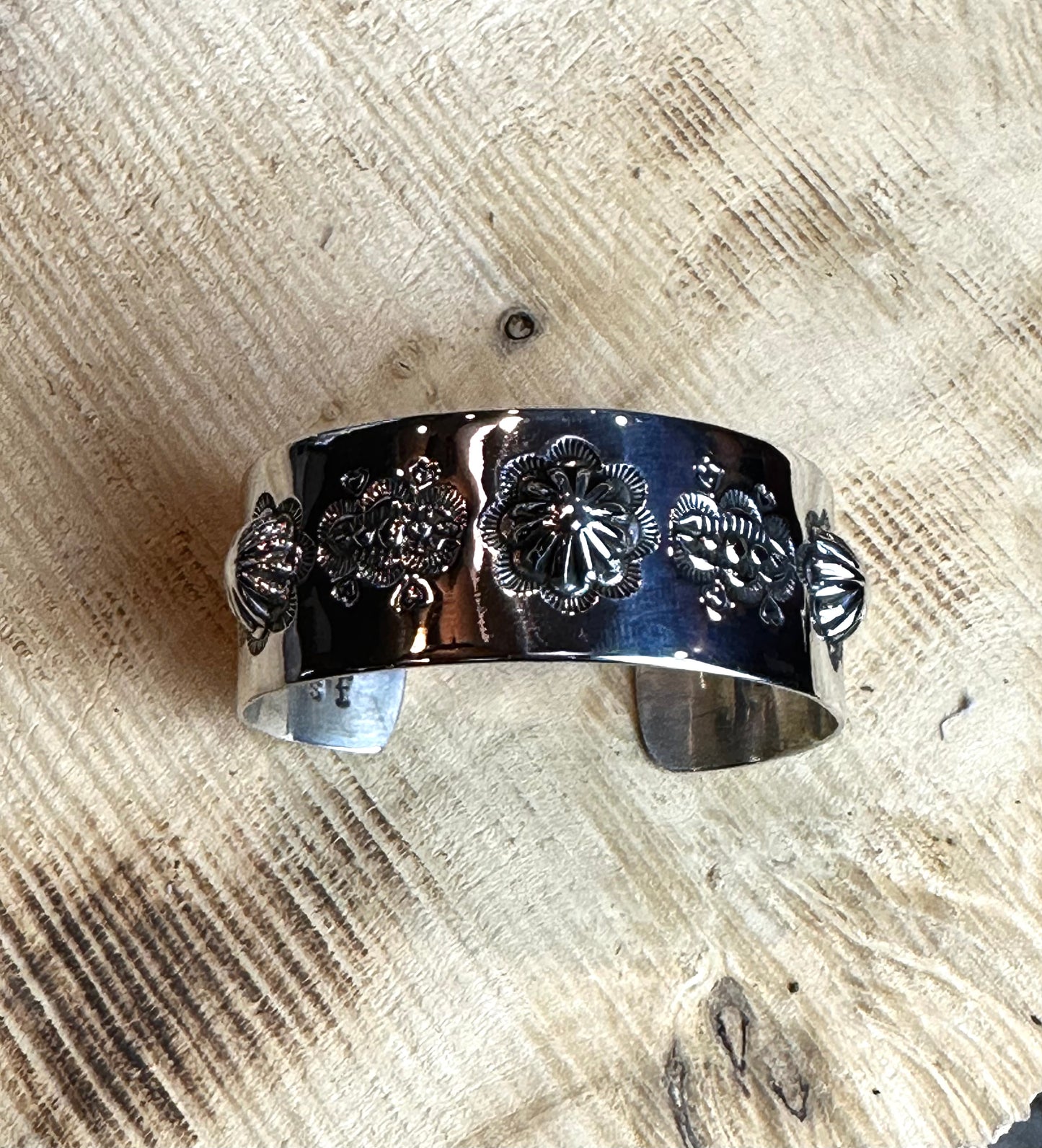 Round Concho Stamped Sterling Silver Bracelet