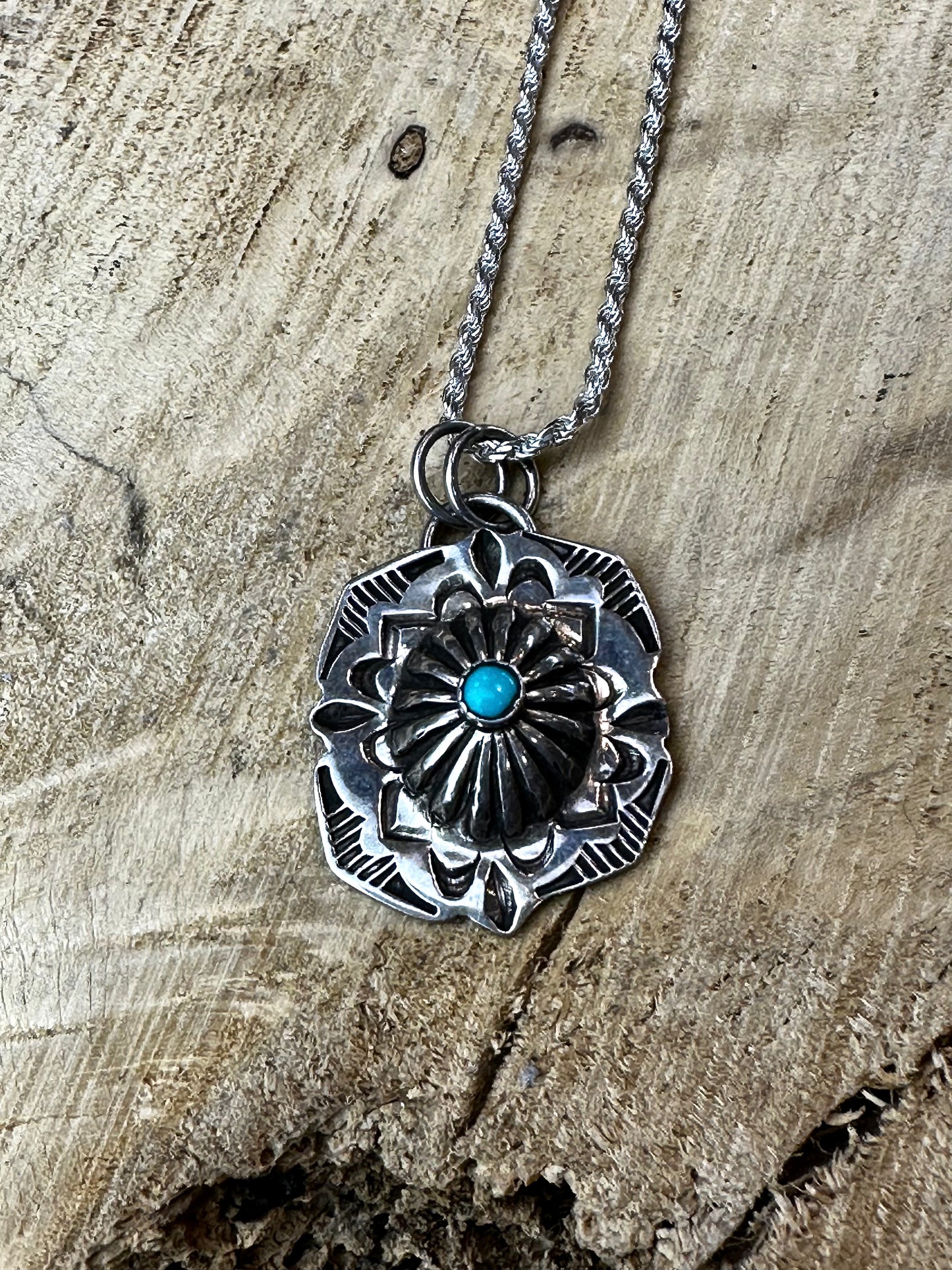 Stamped Concho Necklace with Rope Chain