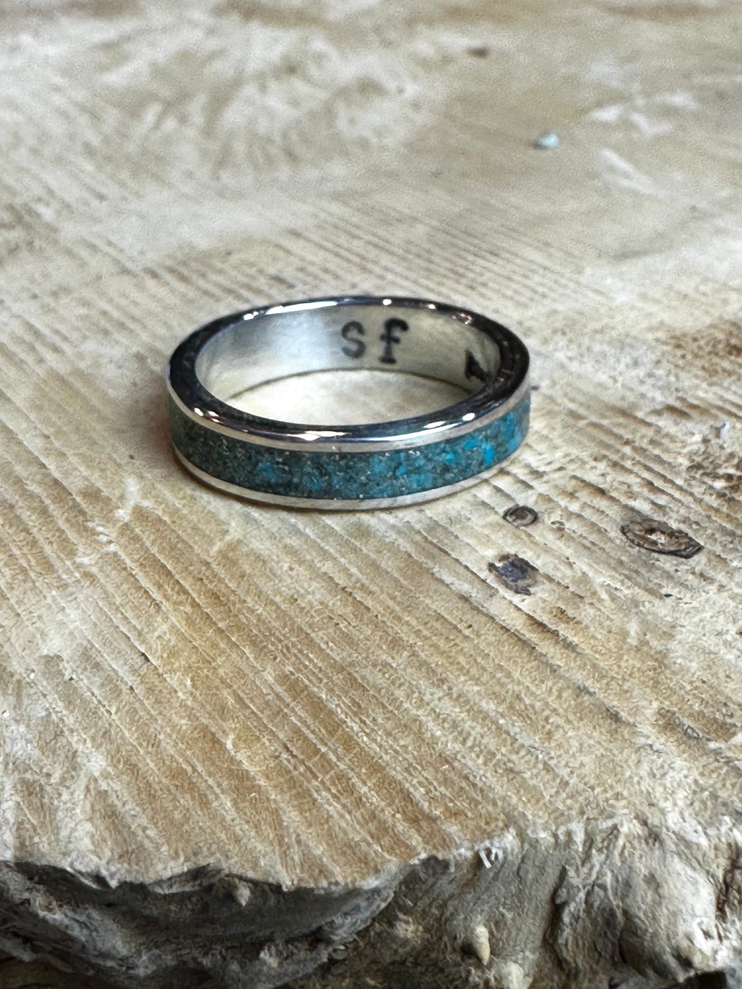 Chip Inlay Sterling Silver Ring Band (Custom Order)